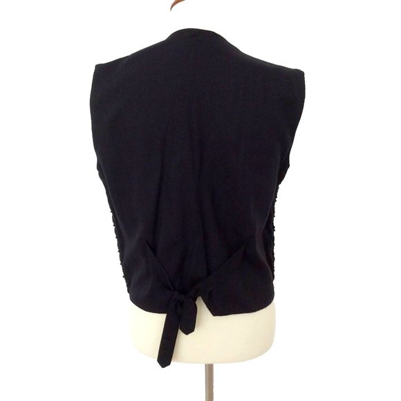 Vintage Halsey Collection Black Beaded Vest Basketweave  Pattern Size Small - Picture 4 of 5